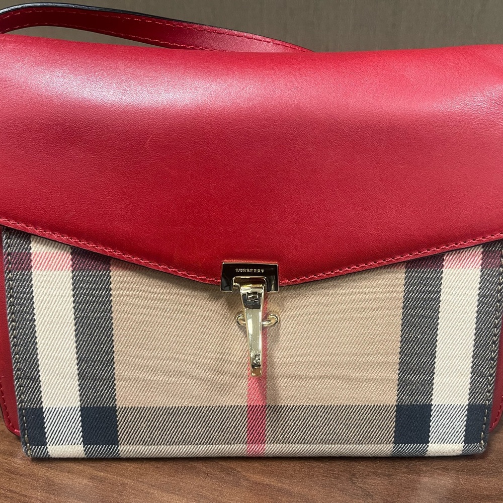 Burberry Red and Tan Checkered Handbag